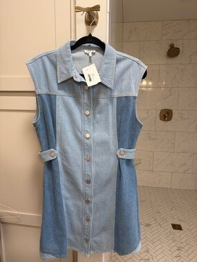 TCEC Two-Tone Light and Medium Blue Denim Mini Dress